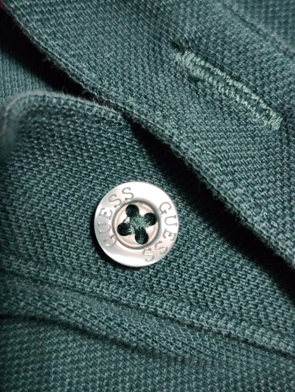 Guess Dark Green Long-Sleeve Polo Shirt with Contrast Trim size M - Picture 5 of 10